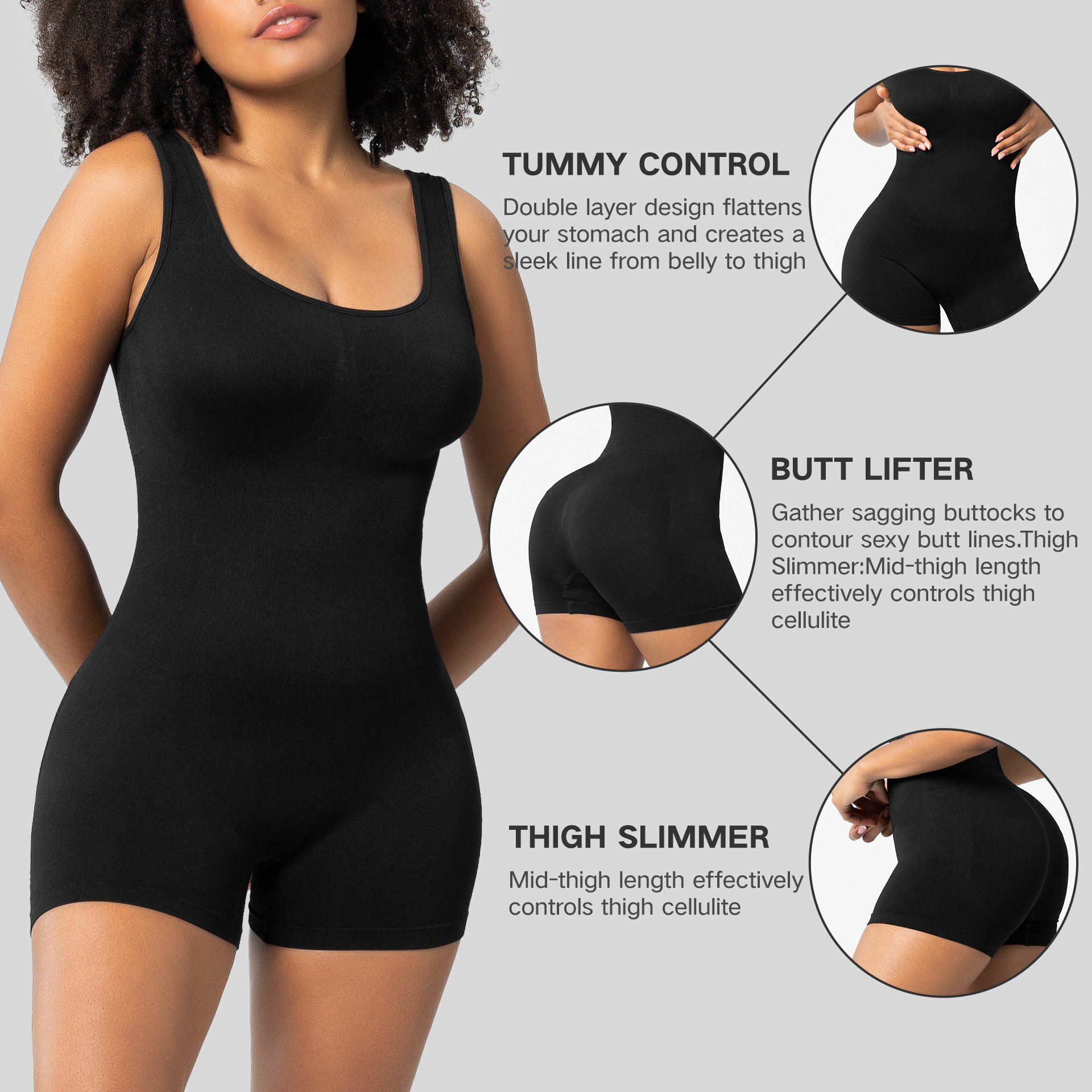 Womens Seamless Bodysuit - Sleeveless Body Shaper Romper Slimming Underwear